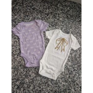 KoalaBaby Newborn 2-Pack 100% Cotton Short Sleeve Bow Bodysuits Purple/White
